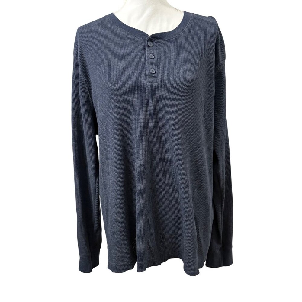 Mens Old Navy XXL Navy Waffle Knit Long Sleeve Henley Shirt Built-In Flex